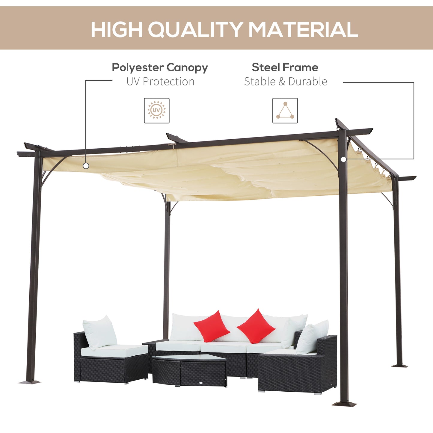 Outsunny 3.5M X 3.5M Metal Pergola Gazebo Awning Retractable Canopy Outdoor Garden Sun Shade Shelter Marquee Party BBQ