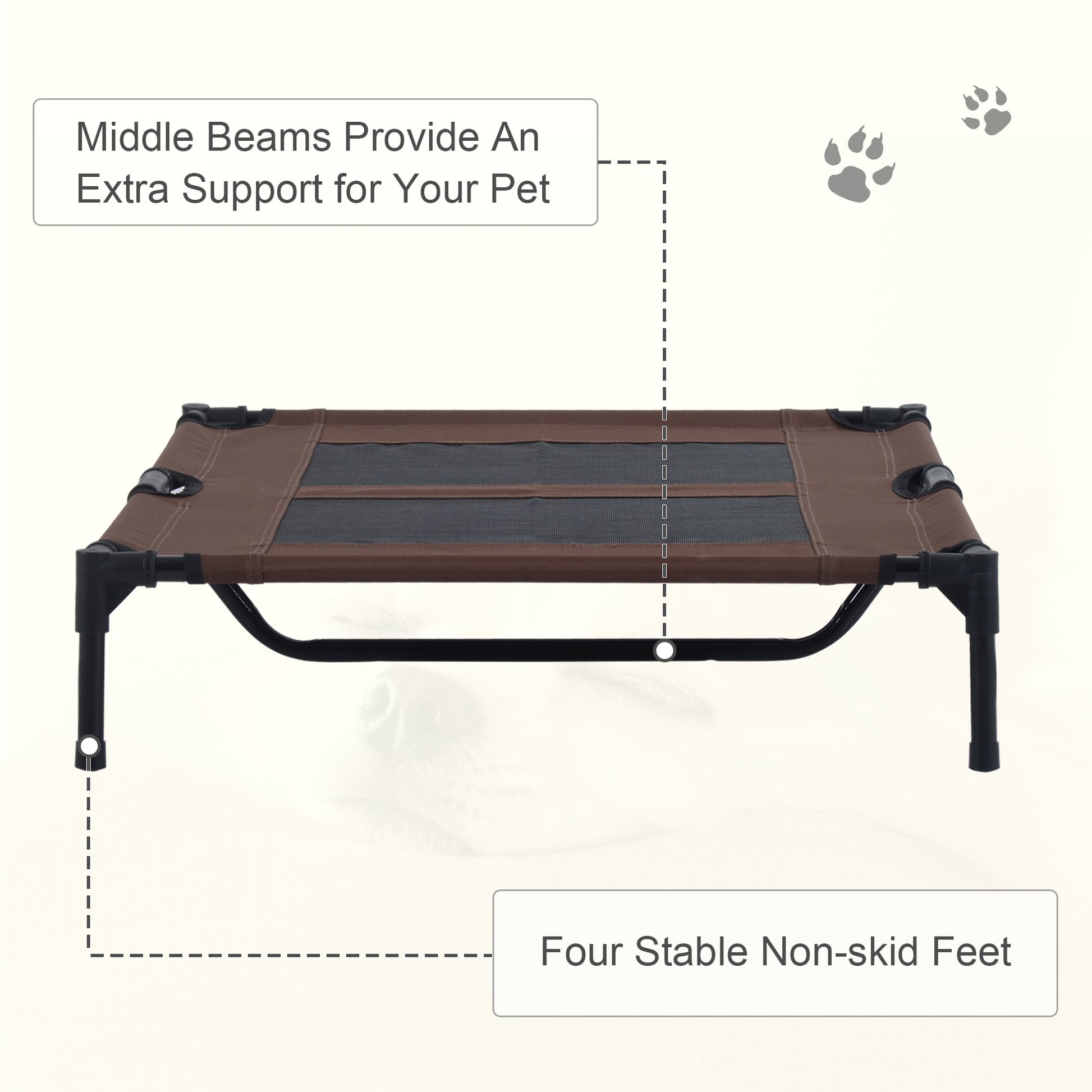 PawHut 91.5Lx76.2Wx18H cm Elevated Pet Bed-Brown/Black Frame