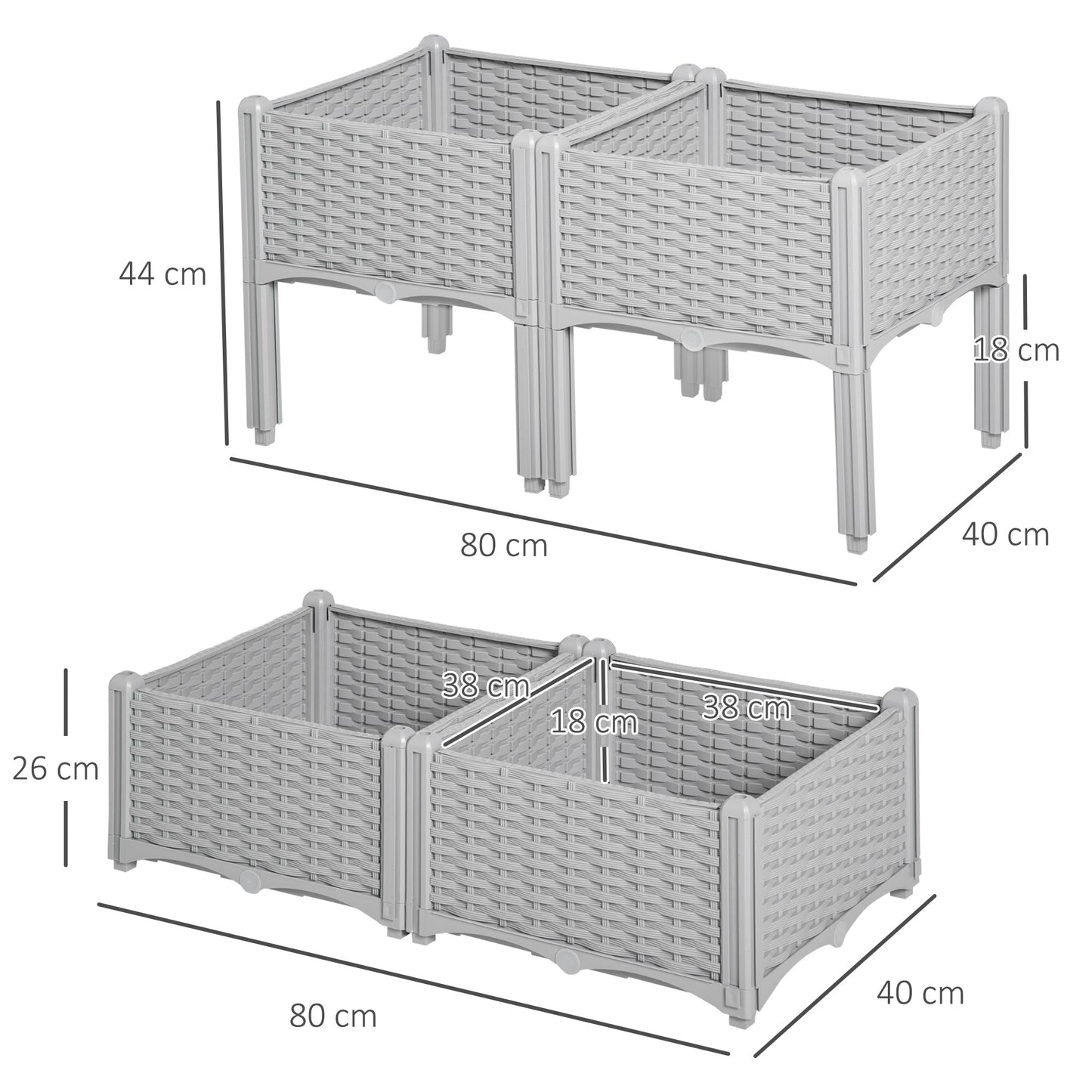 Outsunny Raised Flower Bed Vegetable Herb Plant Stand Lightweight - 40L x 40W x 44H CM