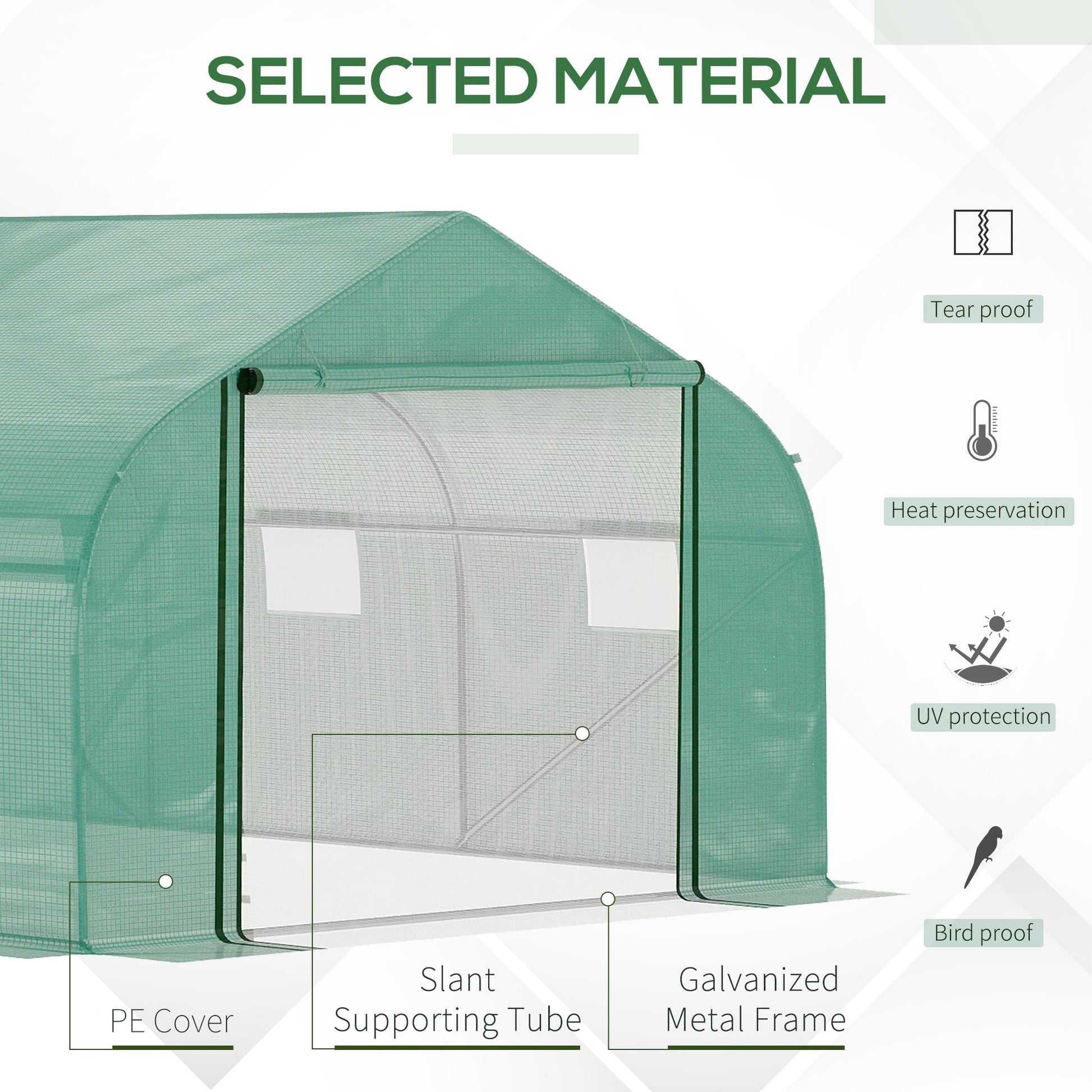 Outsunny 4.47 x 3 x 2m Walk-in Tunnel Greenhouse w/ Roll Up Door and 6 Windows