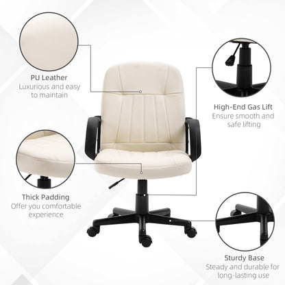 Homcom PU Leather Swivel Home Office Chair Cream