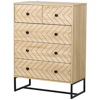 Homcom Chest Of 5 Drawers Storage Unit Zig Zag Design w/ Black Metal Handles