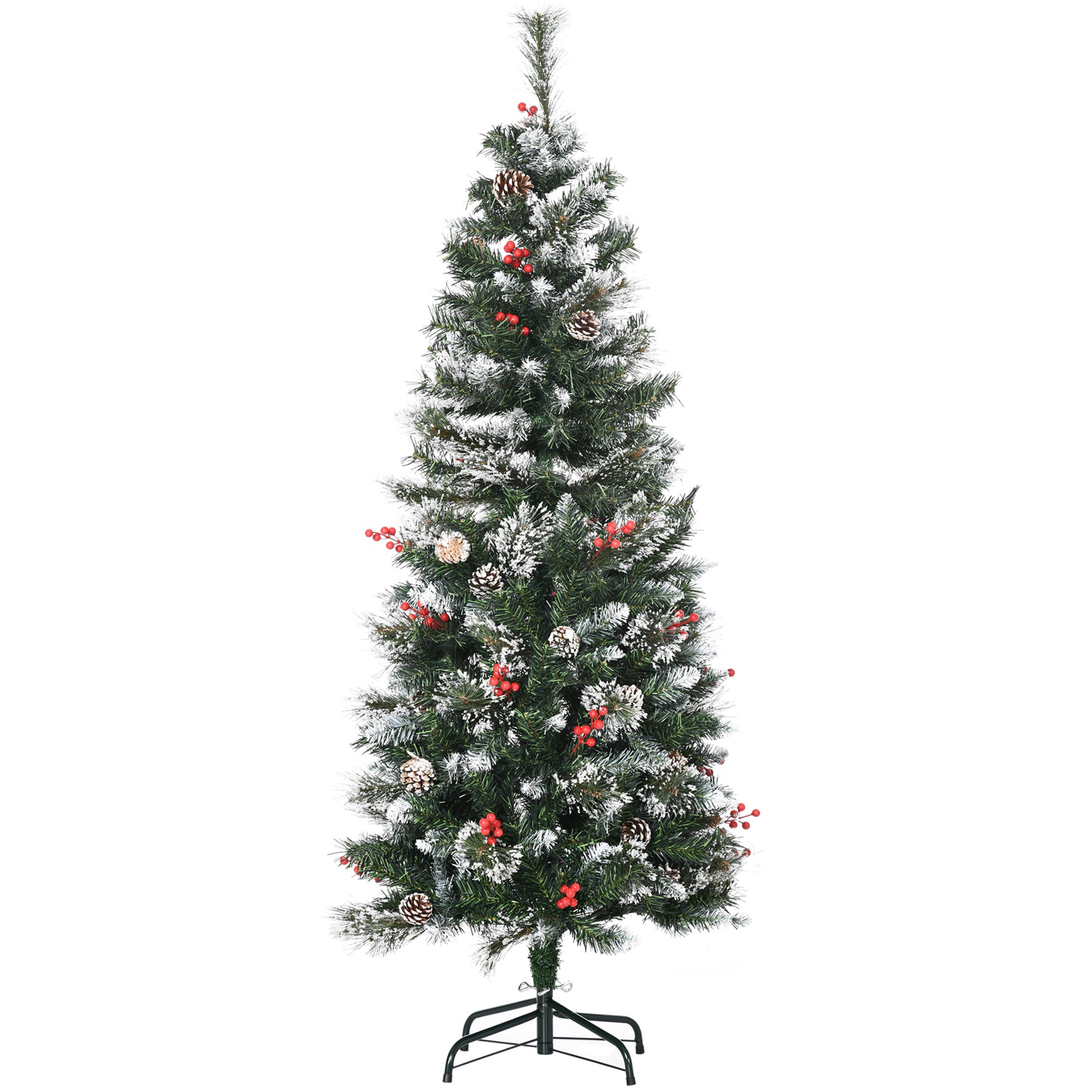 Homcom 5FT Snow Dipped Artificial Christmas Tree Slim Pencil Xmas Tree with 402 Realistic Branches