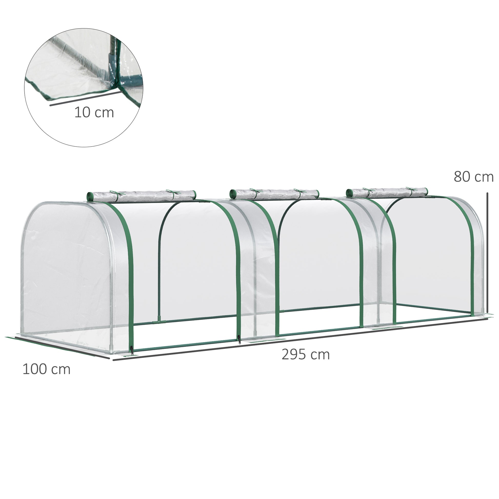 Outsunny PVC Tunnel Greenhouse Green Grow House Steel Frame for Garden Backyard with Zipper Doors 295x100x80 cm