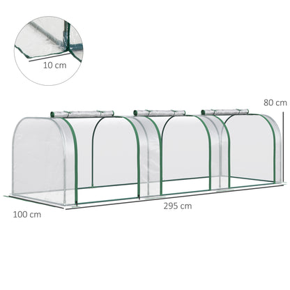 Outsunny PVC Tunnel Greenhouse Green Grow House Steel Frame for Garden Backyard with Zipper Doors 295x100x80 cm