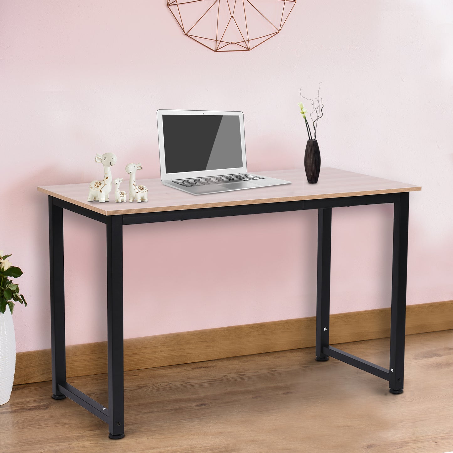 Homcom Computer Desk With Black Metal Frame Medium-Density Fibreboard 120W X 60D X 76H cm-Oak Grain Tone