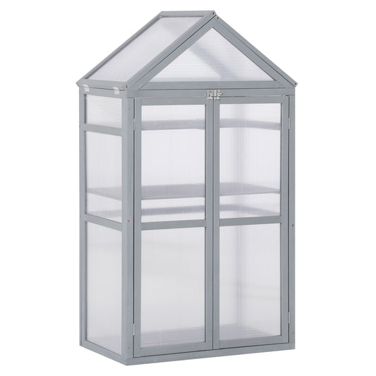 Outsunny 80 x 47 x 138cm Garden Cold Frame Polycarbonate Greenhouse with Adjustable Shelves