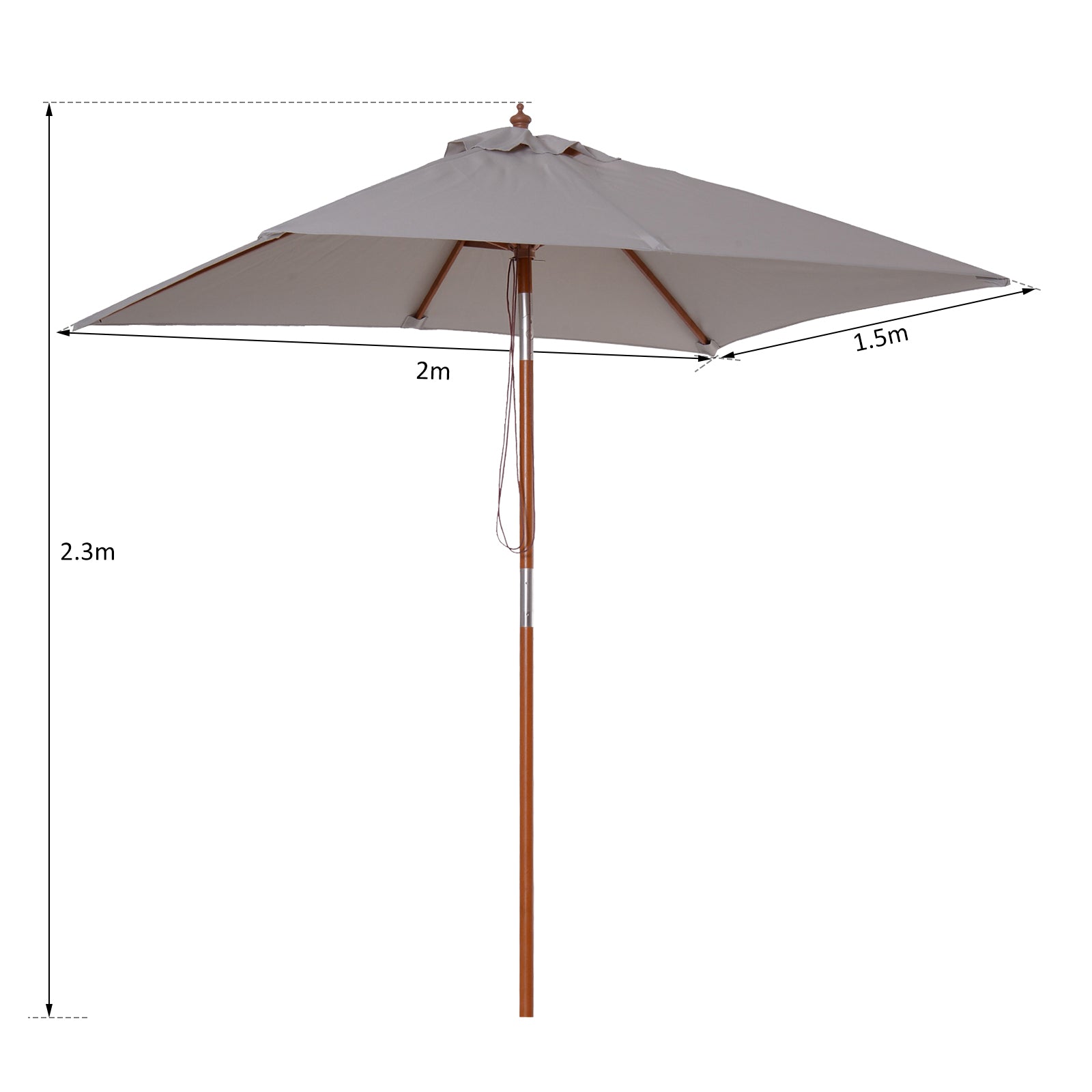 Outsunny 2m x 1.5m Garden Parasol Umbrella with Tilting Sunshade Canopy