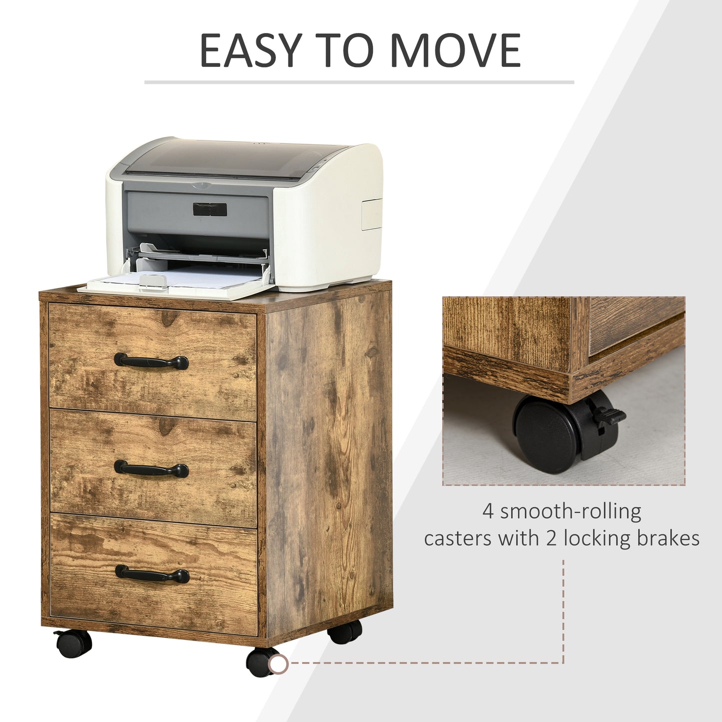 Homcom Rolling File Cabinet with 3 Drawers