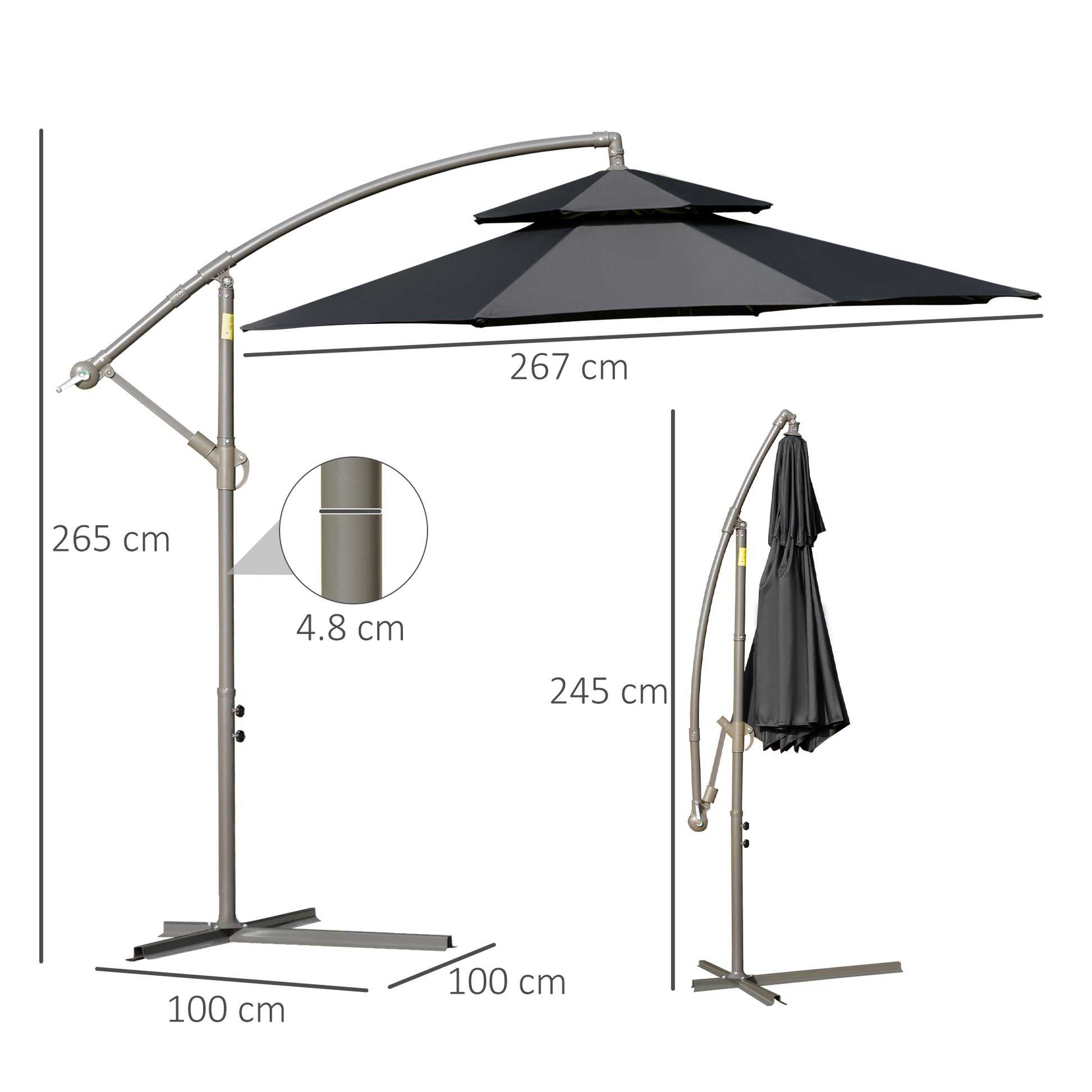 Outsunny 2.7m Garden Banana Parasol Cantilever Umbrella with Crank Handle