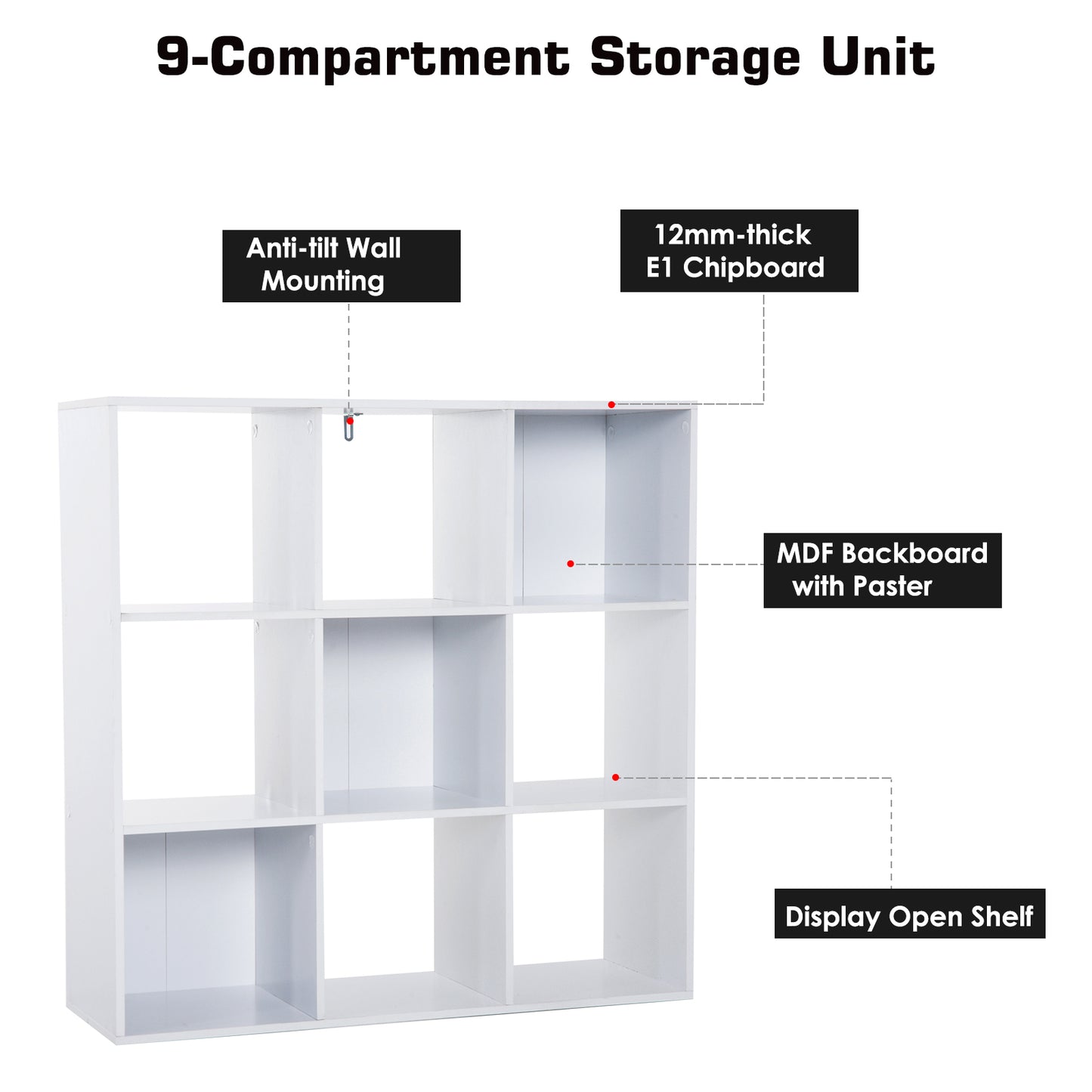 Homcom Wooden 9 Cube Storage Cabinet Unit 3 Tier Bookcase Shelves Organiser Rack Display - White