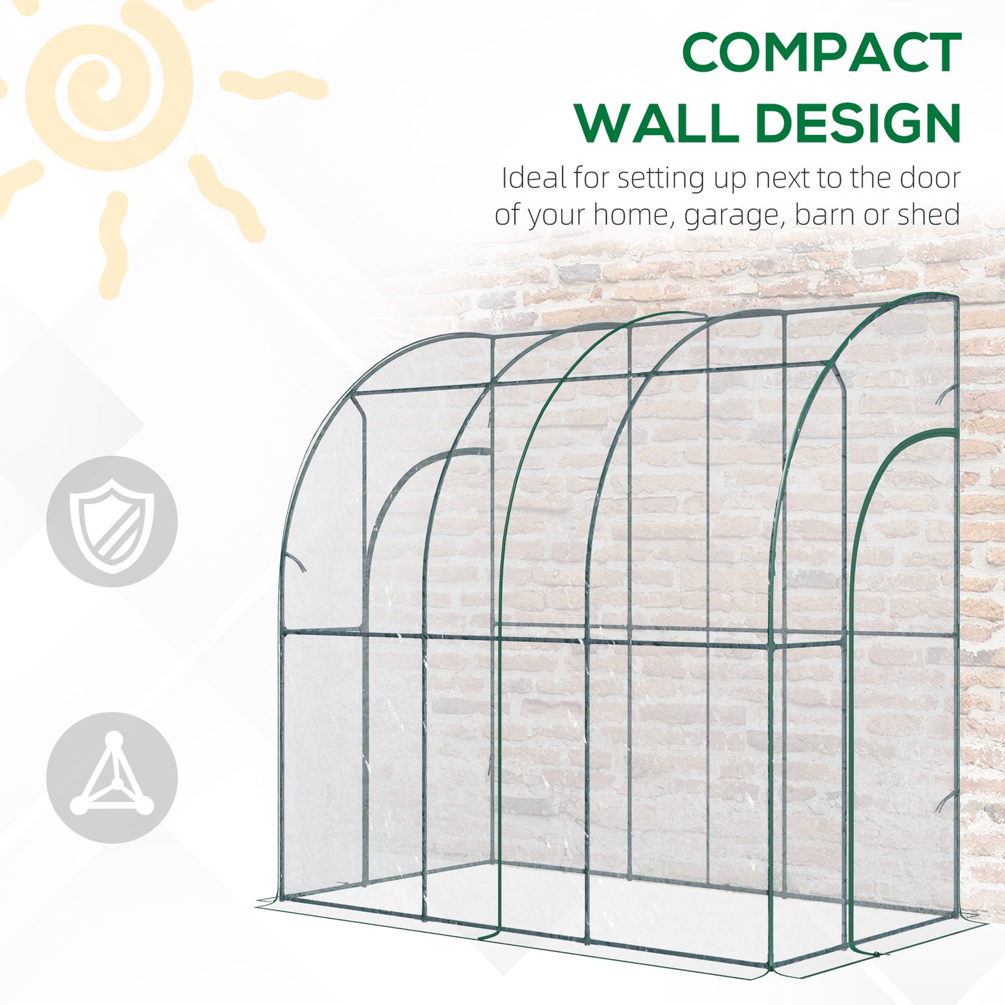 Outsunny Outdoor Walk-In Lean To Wall Tunnel Greenhouse With Zippered Roll Up Door Pvc Cover Sloping Top