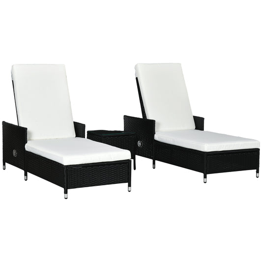 Outsunny 3-Pieces Rattan Sun Lounger