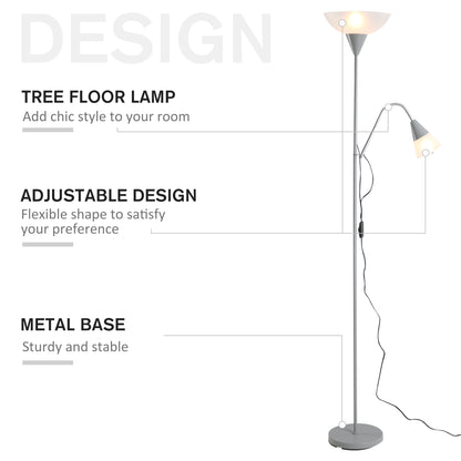 Homcom Modern Floor Reading Lamp 2 Adjustable Heads Light Steel Base Living Room Bedroom Office