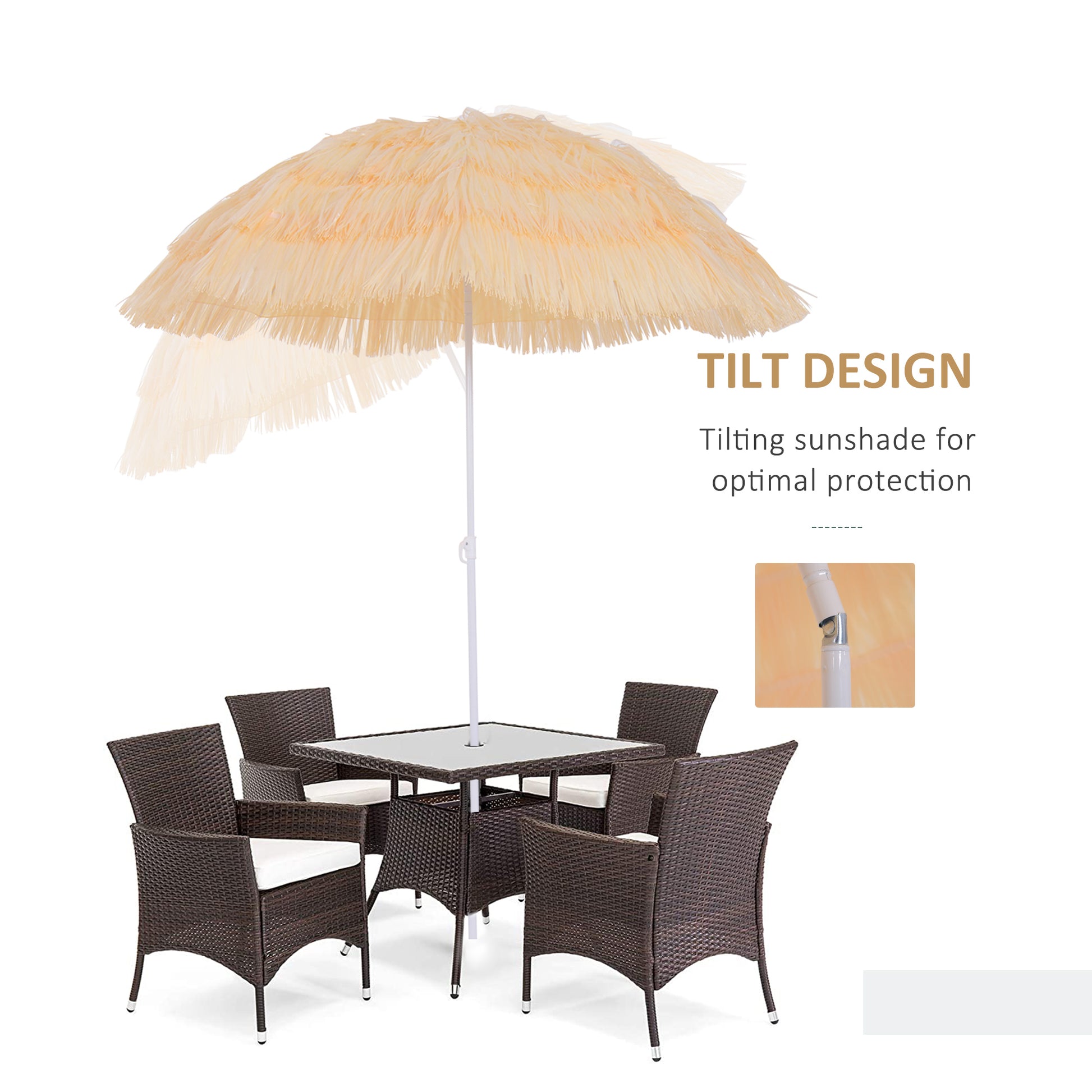 Outsunny Patio Garden Hawaii Beach Sun Umbrella Sunshade Hawaiian Folding Tilting Crank Parasol (Wheat)