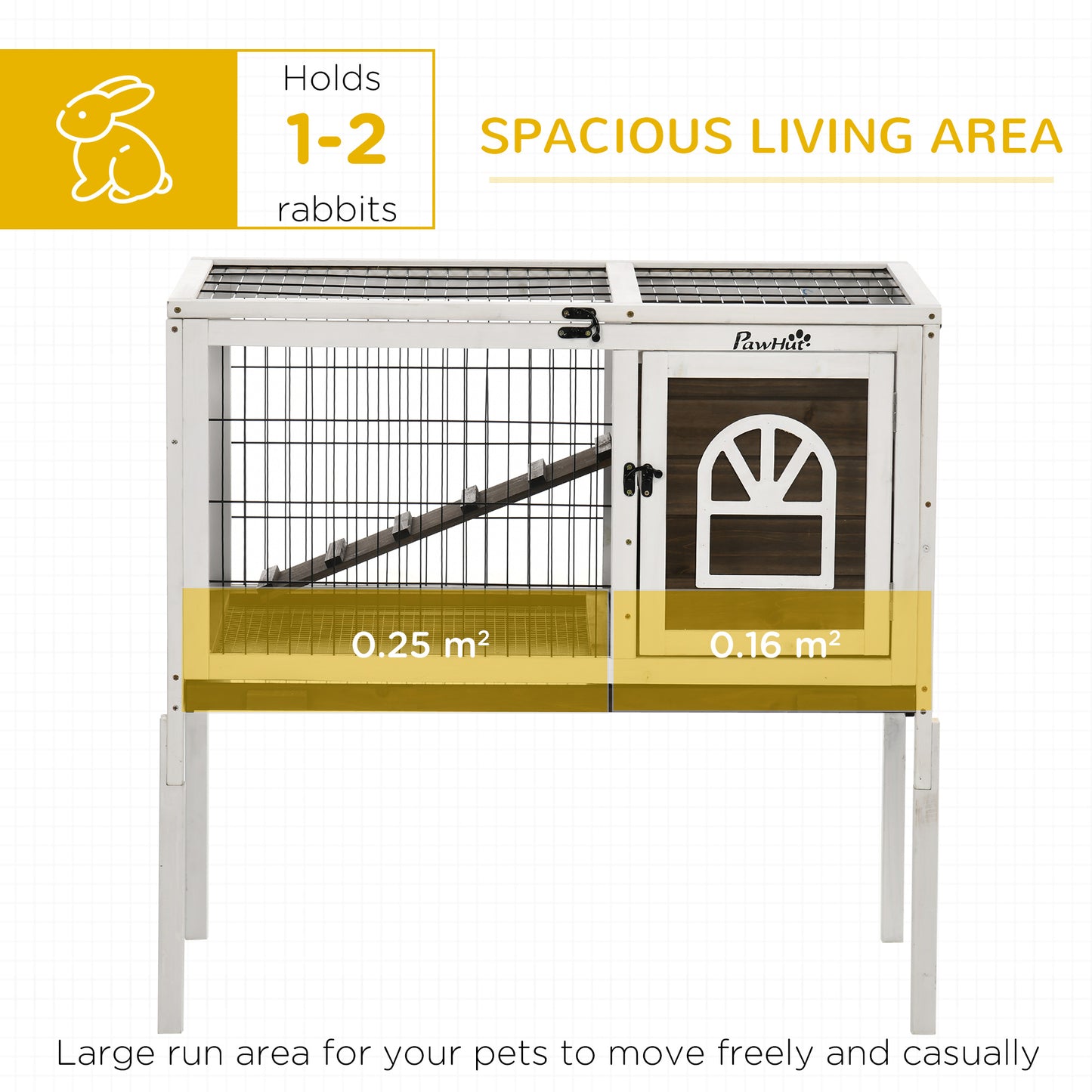 PawHut Wooden Rabbit Hutch with Openable Roof