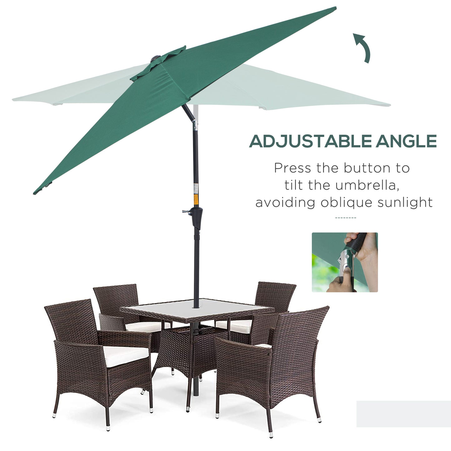 Outsunny 2.7M Garden Parasol Umbrella With Tilt And Crank