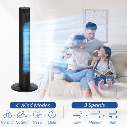 Homcom 38" Oscillating Tower Fan Remote Control 3 Speed Modes 12-Hour Timer Ultra Slim Cooling Machine Black - ?31.5 x H96cm