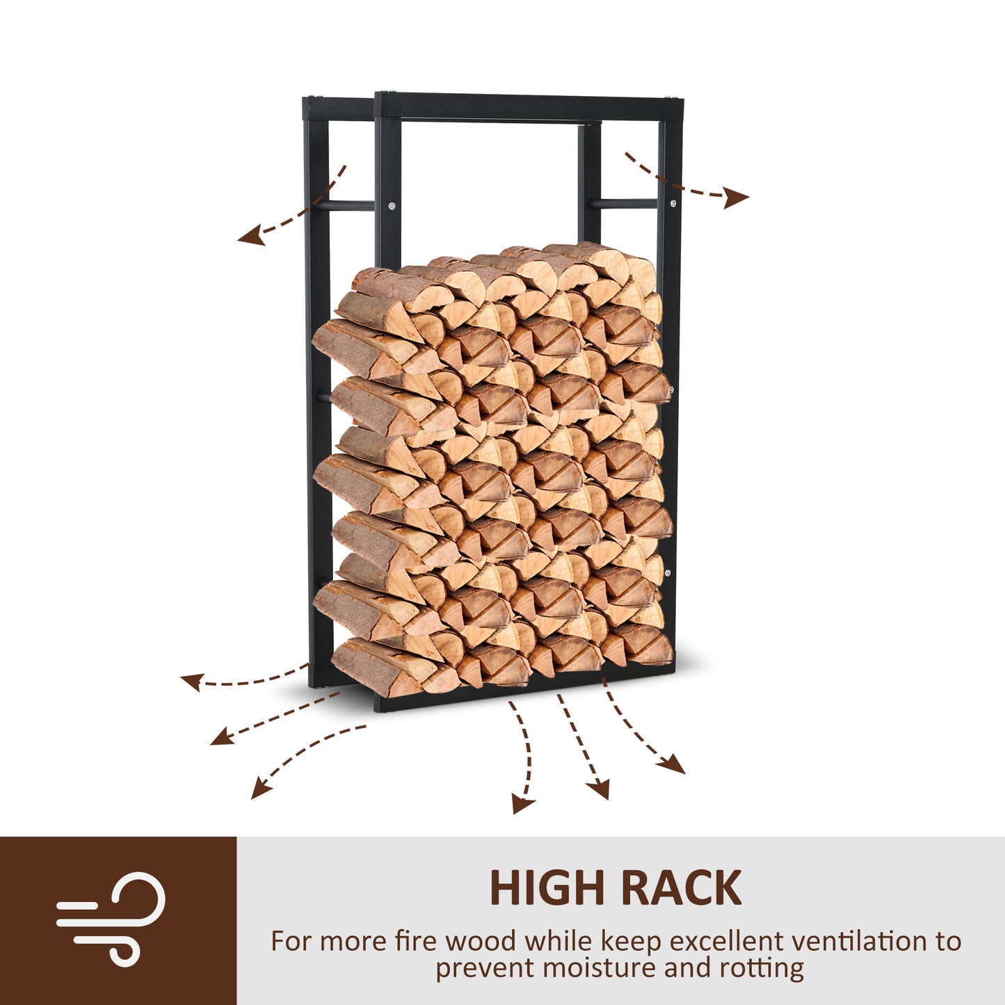 Homcom Metal Firewood Log Holder Tall Firewood Rack Indoor Outdoor Fireplace Wood Storage Shelf with Side Rails