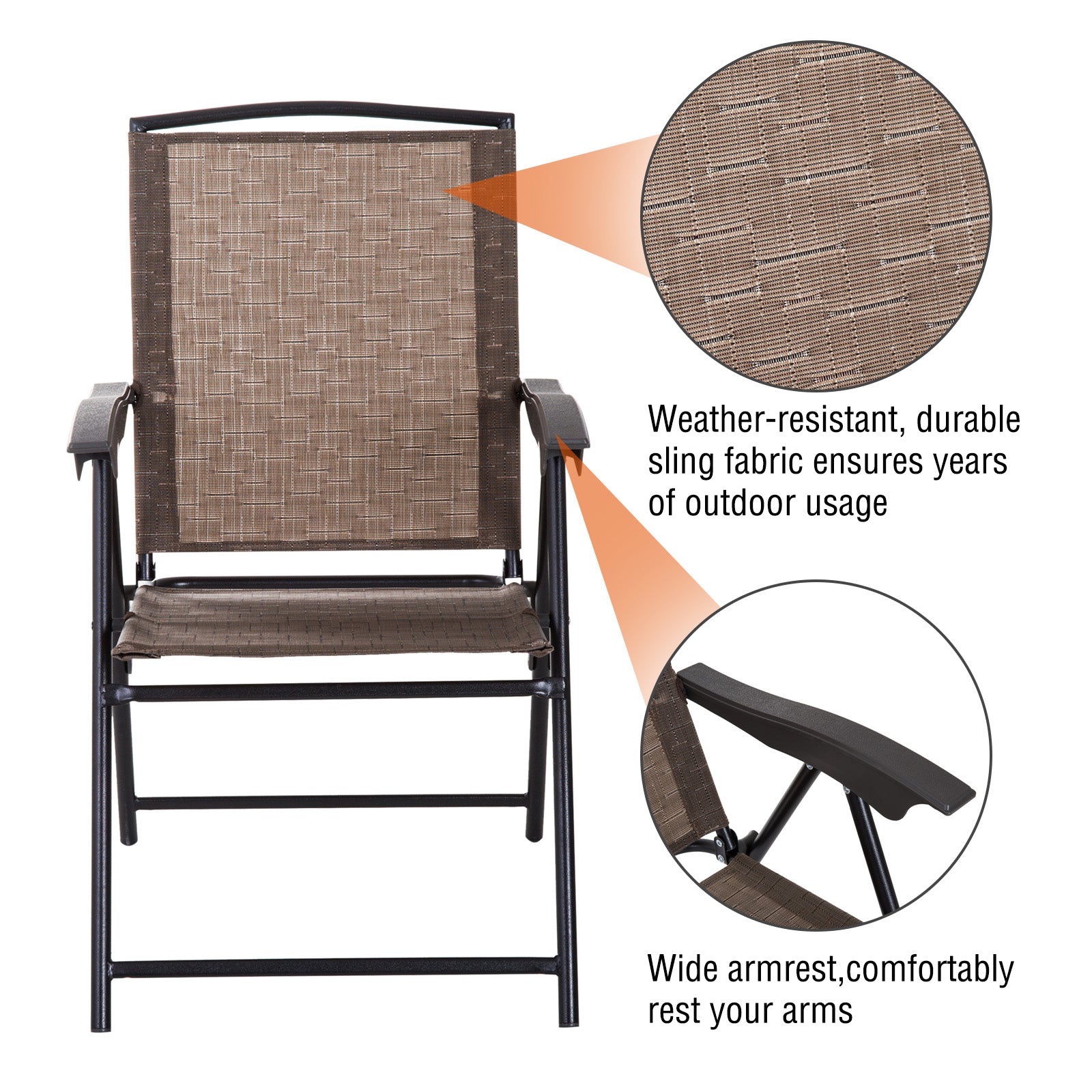 Outsunny 3 Piece Patio Furniture Bistro Set 2 Folding Chairs 1 Tempered Glass Table Adjustable Backrest - Brown