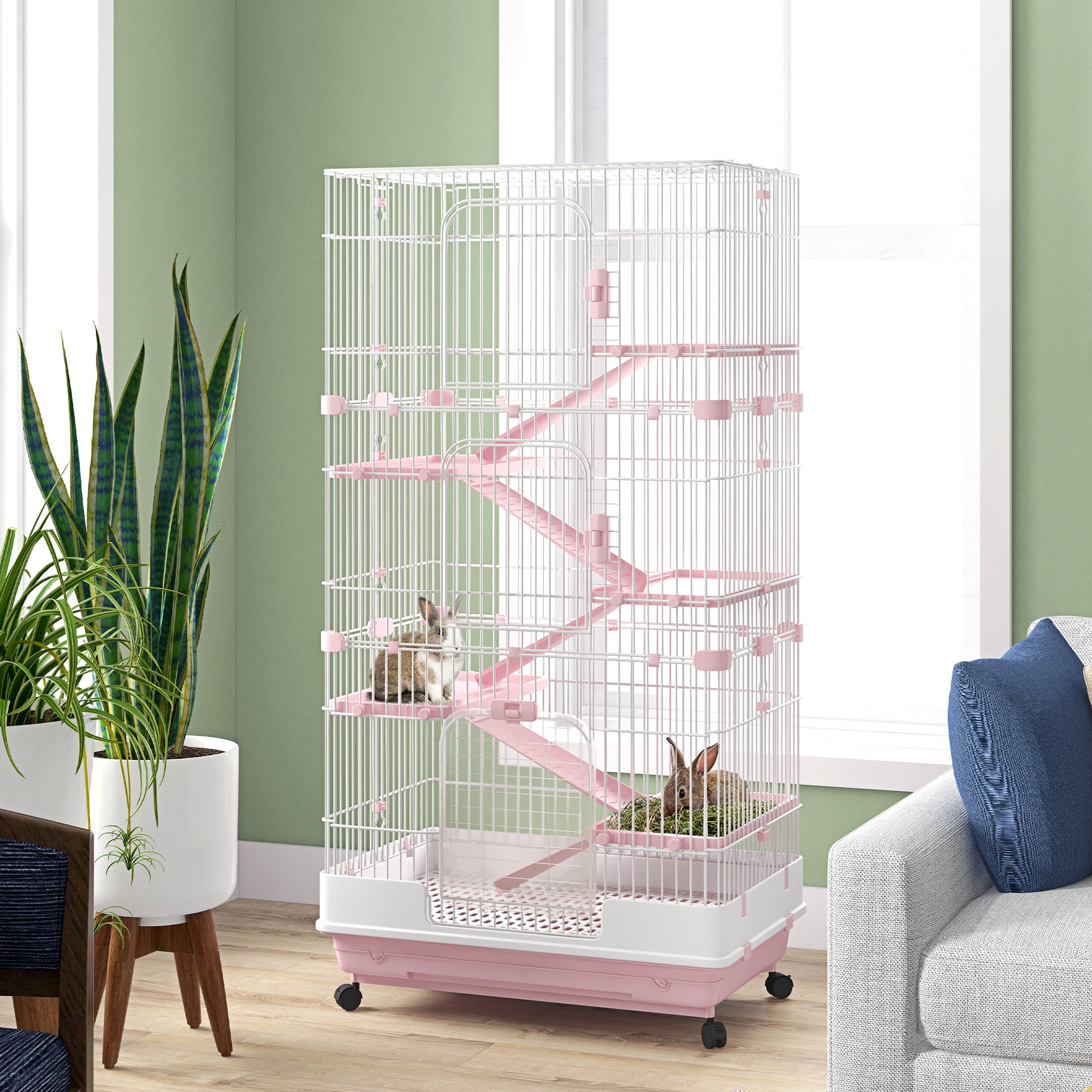 6 Tier Small Animal Cage White & Pink by Pawhut