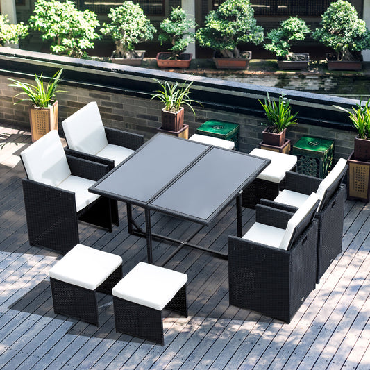 Outsunny 9 Pieces PE Rattan Cube Garden Furniture Set with Cushions