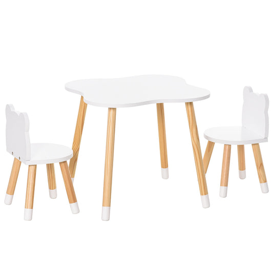 3-Piece Kids Table and Chair Set with 2 Bear-Shaped Chairs, for Ages 1-4 Years, White-0