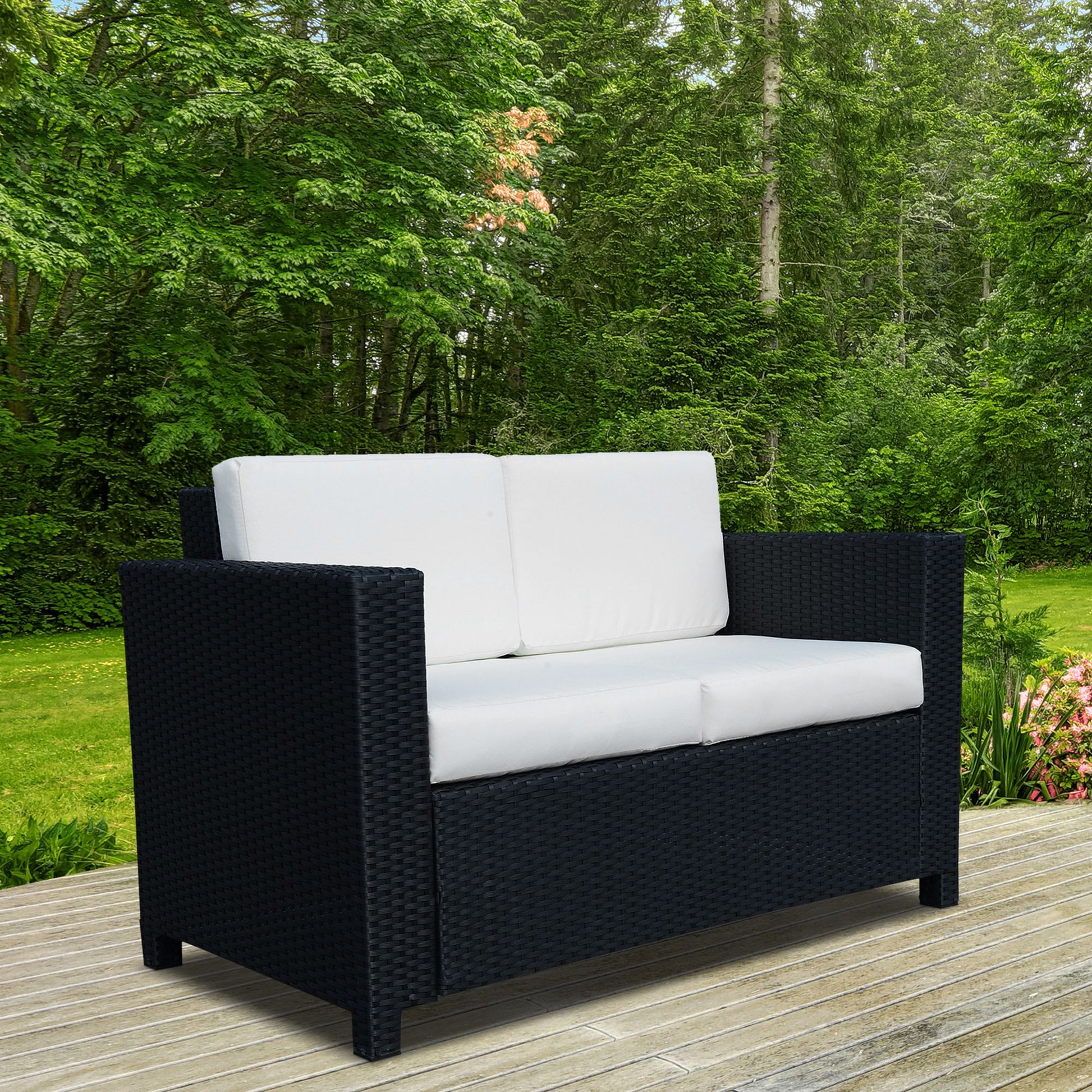 Outsunny Wicker Garden 2-Seater Double Couch Loveseat Black