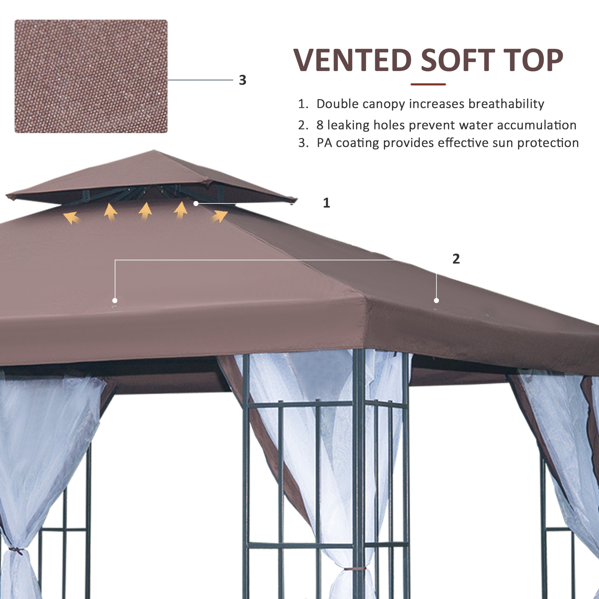 Outsunny 3 x 3(m) Patio Gazebo Canopy Garden Pavilion Tent Shelter with 2 Tier Roof and Mosquito Netting