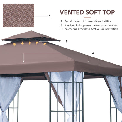 Outsunny 3 x 3(m) Patio Gazebo Canopy Garden Pavilion Tent Shelter with 2 Tier Roof and Mosquito Netting