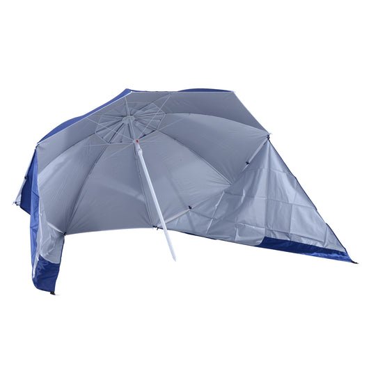 Outsunny UV Protection Fishing Beach Umbrella Brolly Shelter /w Side Panel Tent Blue