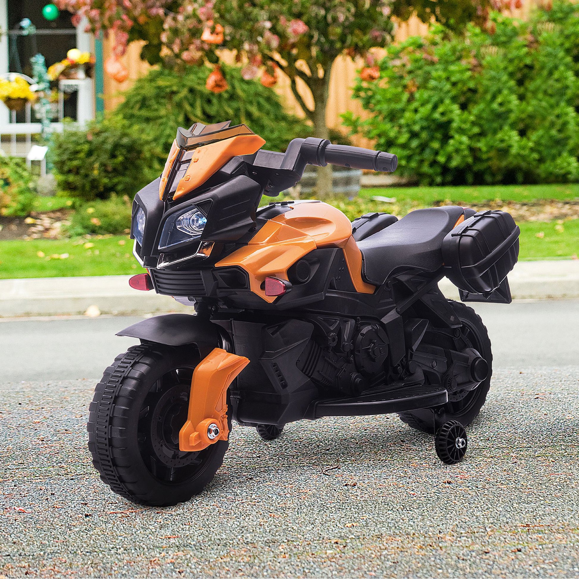 Homcom Kids 6V Electric Ride On Motorcycle Vehicle w/ Lights Horn Realistic Sounds Outdoor Play Toy for 1.5-4 Years Old Orange