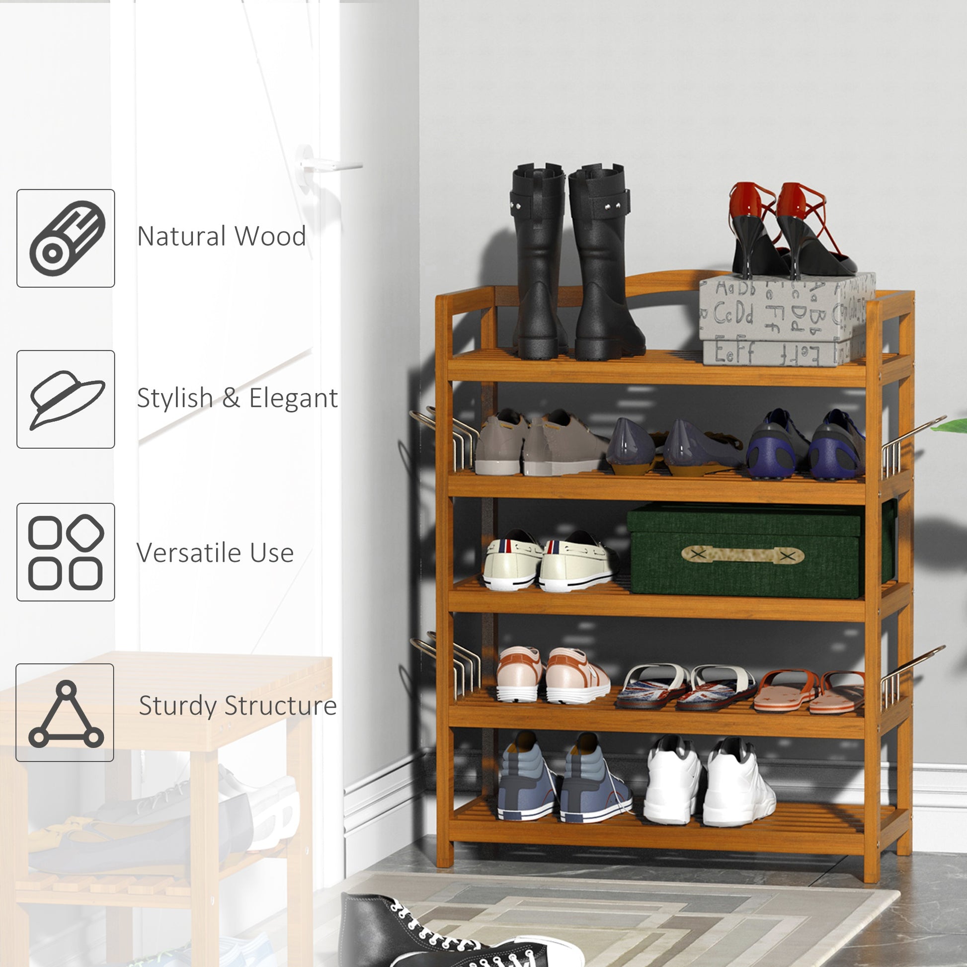 Homcom Wooden Five-Shelf Shoe Rack