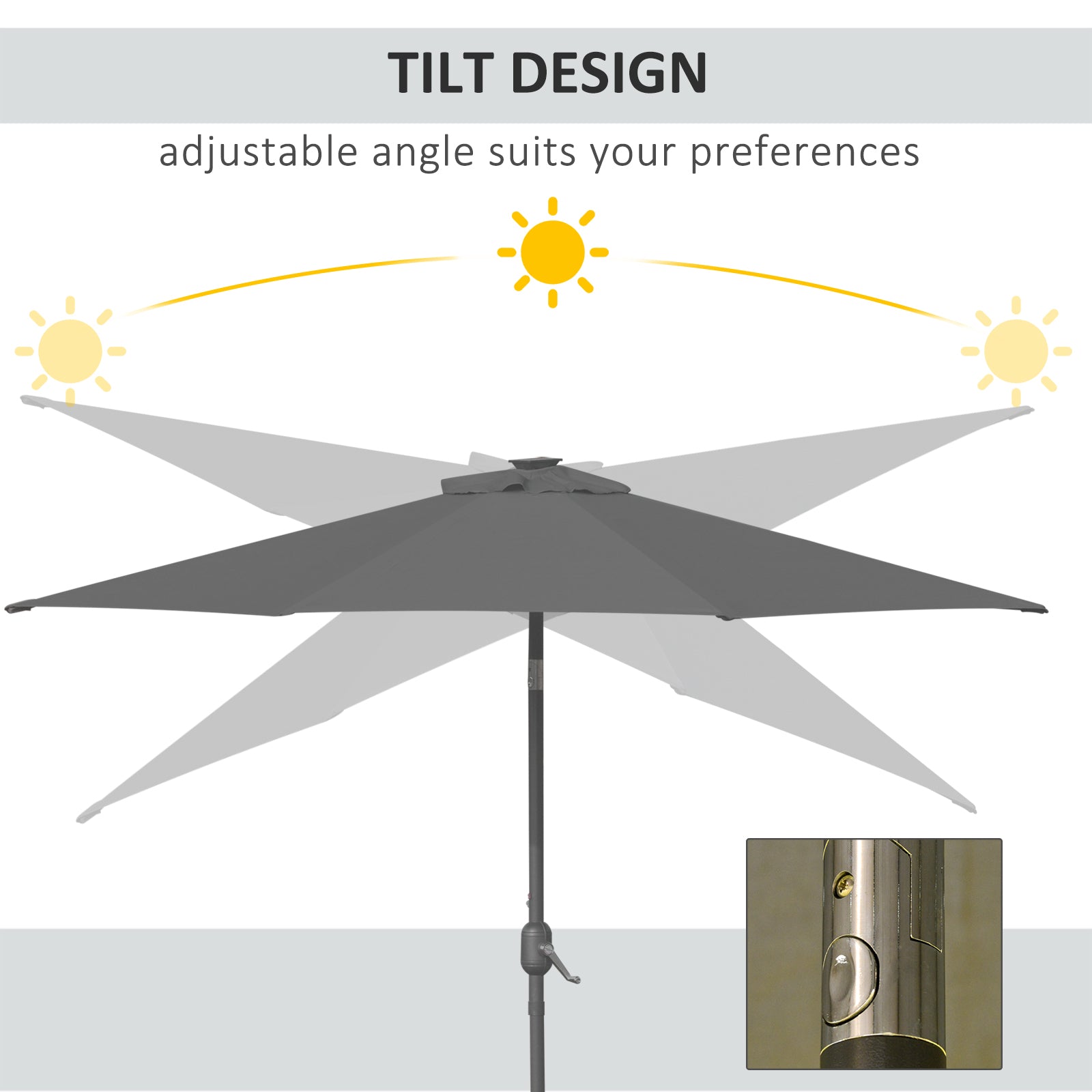 Outsunny 2.7m Patio LED Umbrella with Push Button Tilt/Crank 8 Rib Sun Shade Parasol