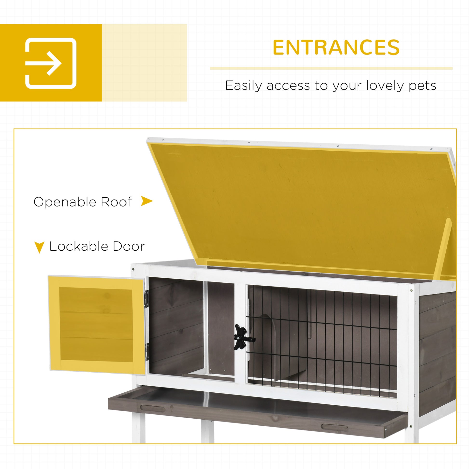 PawHut Wooden Rabbit Hutch Guinea Pig Hutch Bunny Cage Backyard Built in Tray Openable Asphalt Roof Small Animal House 86 x 45 x 70 cm Brown