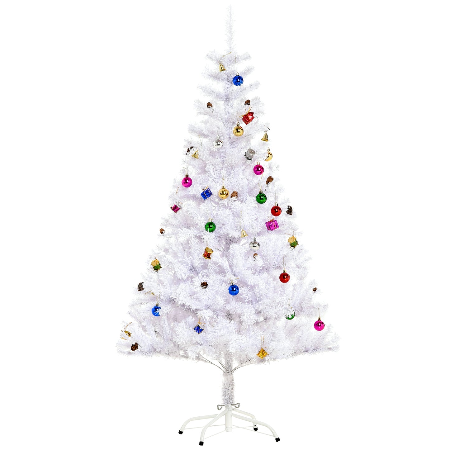 Homcom 5FT Artificial Christmas Tree with Metal Stand Decorations Home Seasonal Elegant Faux White