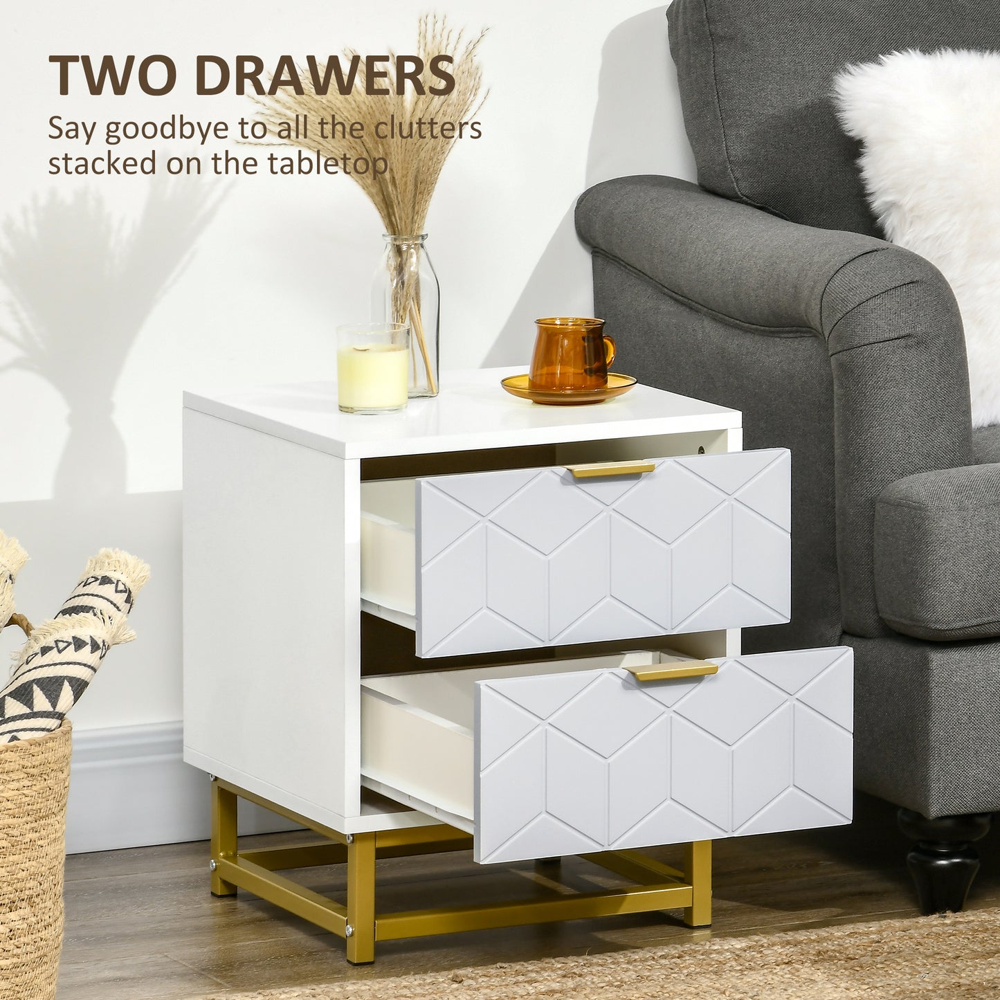 Homcom Bedside Table with 2 Drawers