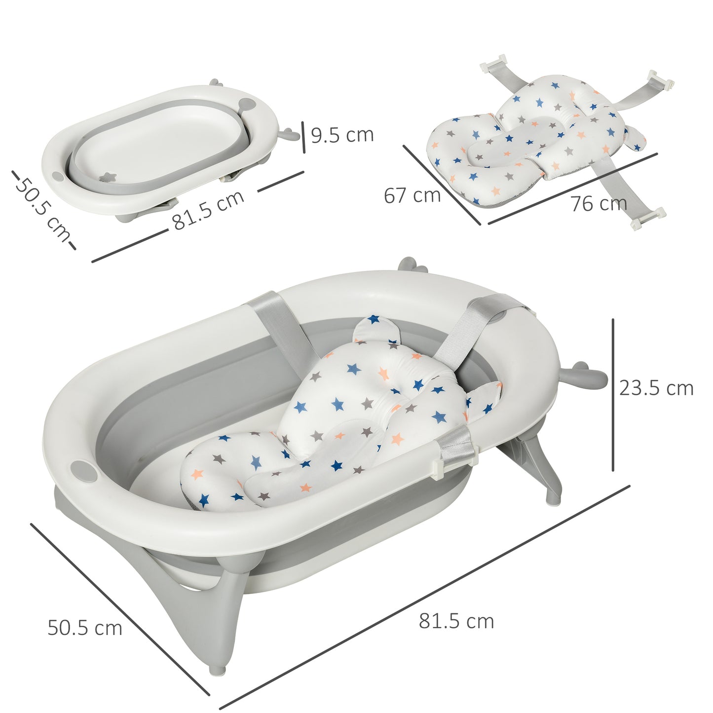 Homcom Foldable Portable Baby Bathtub w/ Baby Bath Temperature-Induced Water Plug for 0-3 years