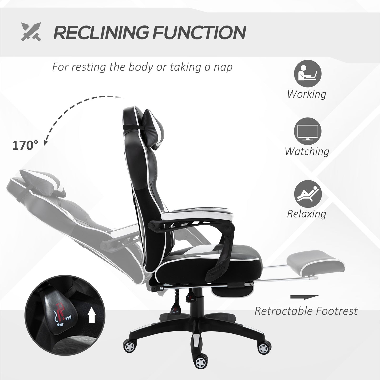 Vinsetto Racing Gaming Chair with Footrest