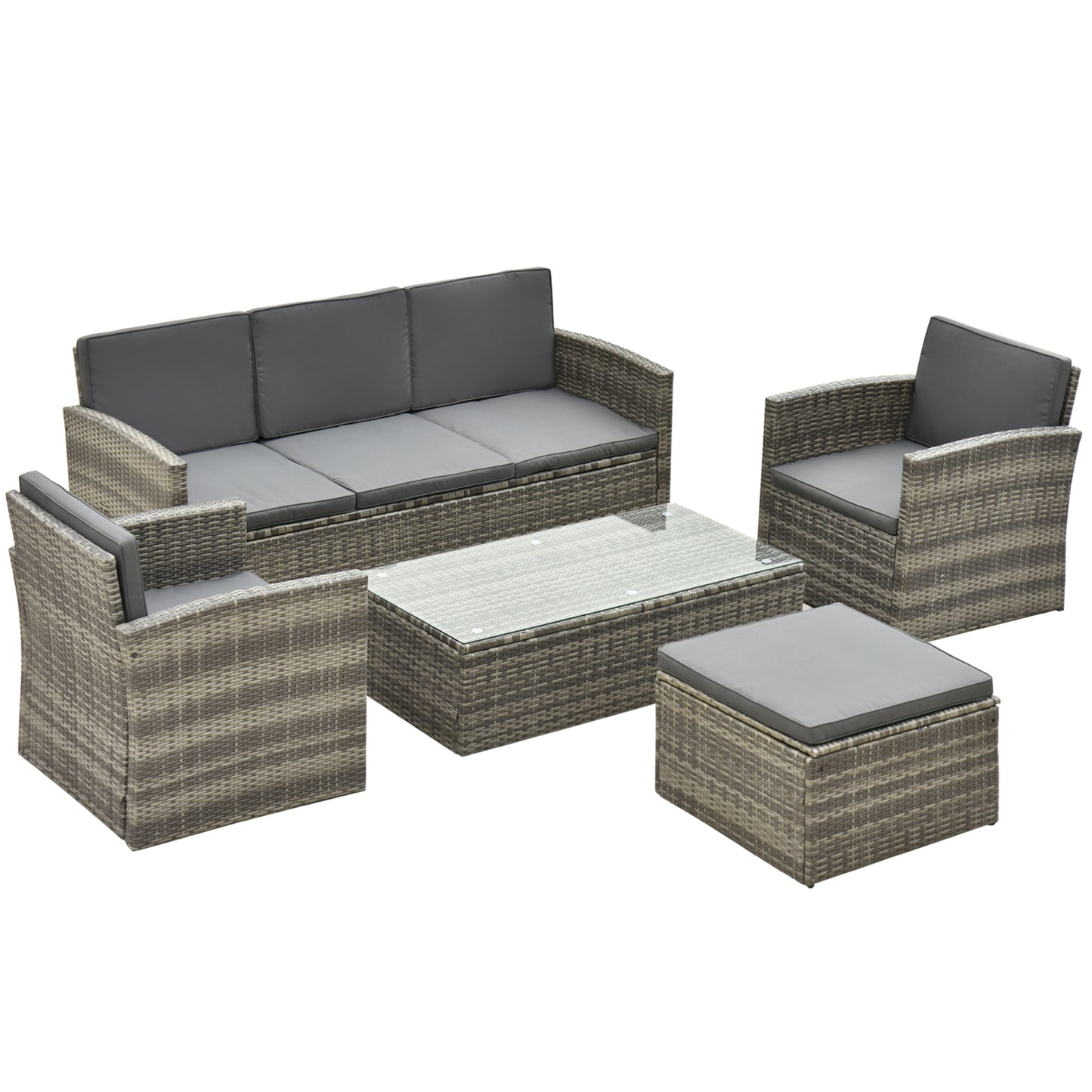 Outsunny Rattan Garden Furniture Outdoor Patio 5 Piece Wicker Weave Sofa Set with Storage