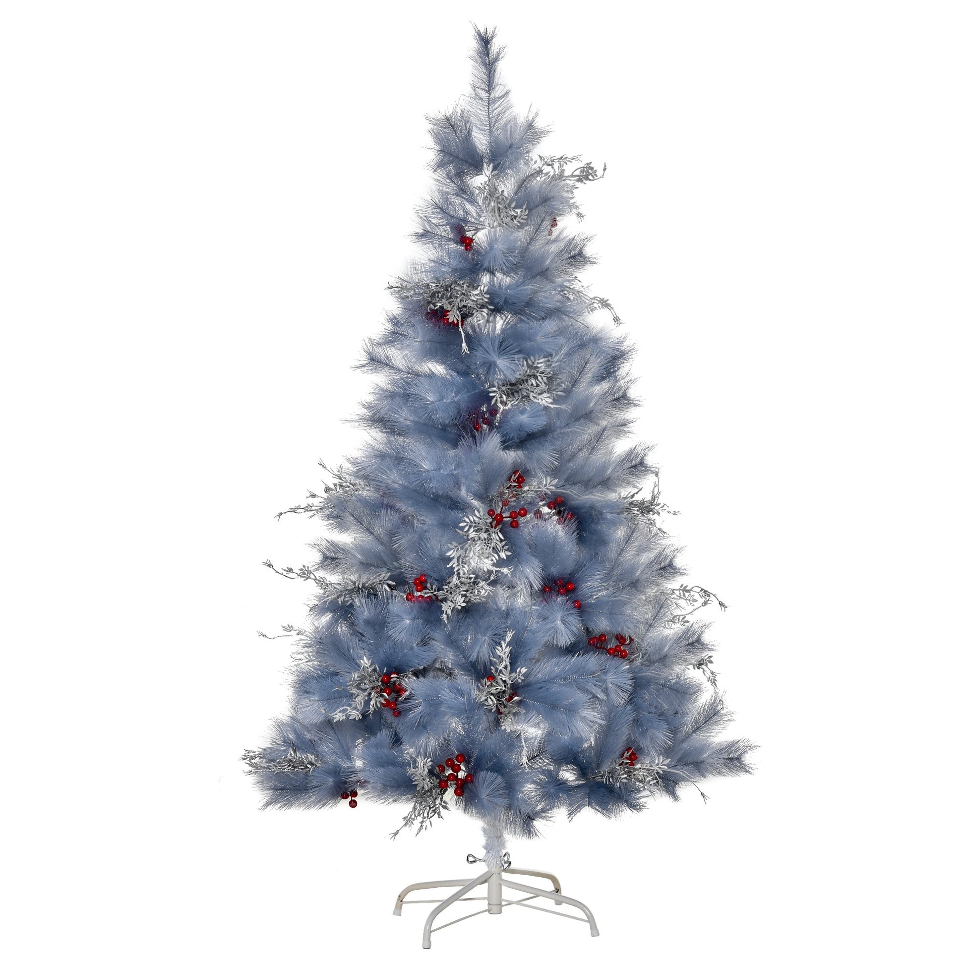 Homcom 5FT Indoor Christmas Tree Artificial Berry Snow Xmas Decoration with Metal Stand and 222 Tips Grey