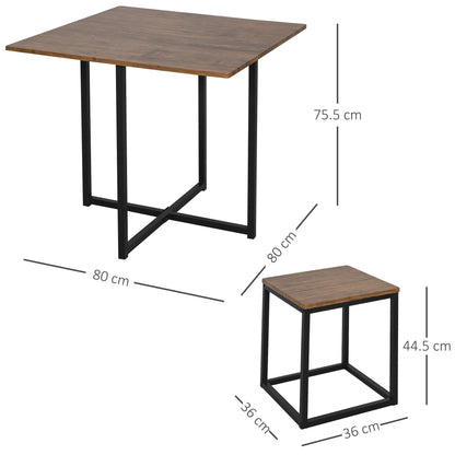 Homcom 5 PCS Industrial Table & Stool Set w/ Metal Frame Home Dining Stylish Square Compact Seating Chair Beautiful Cool Black Brown