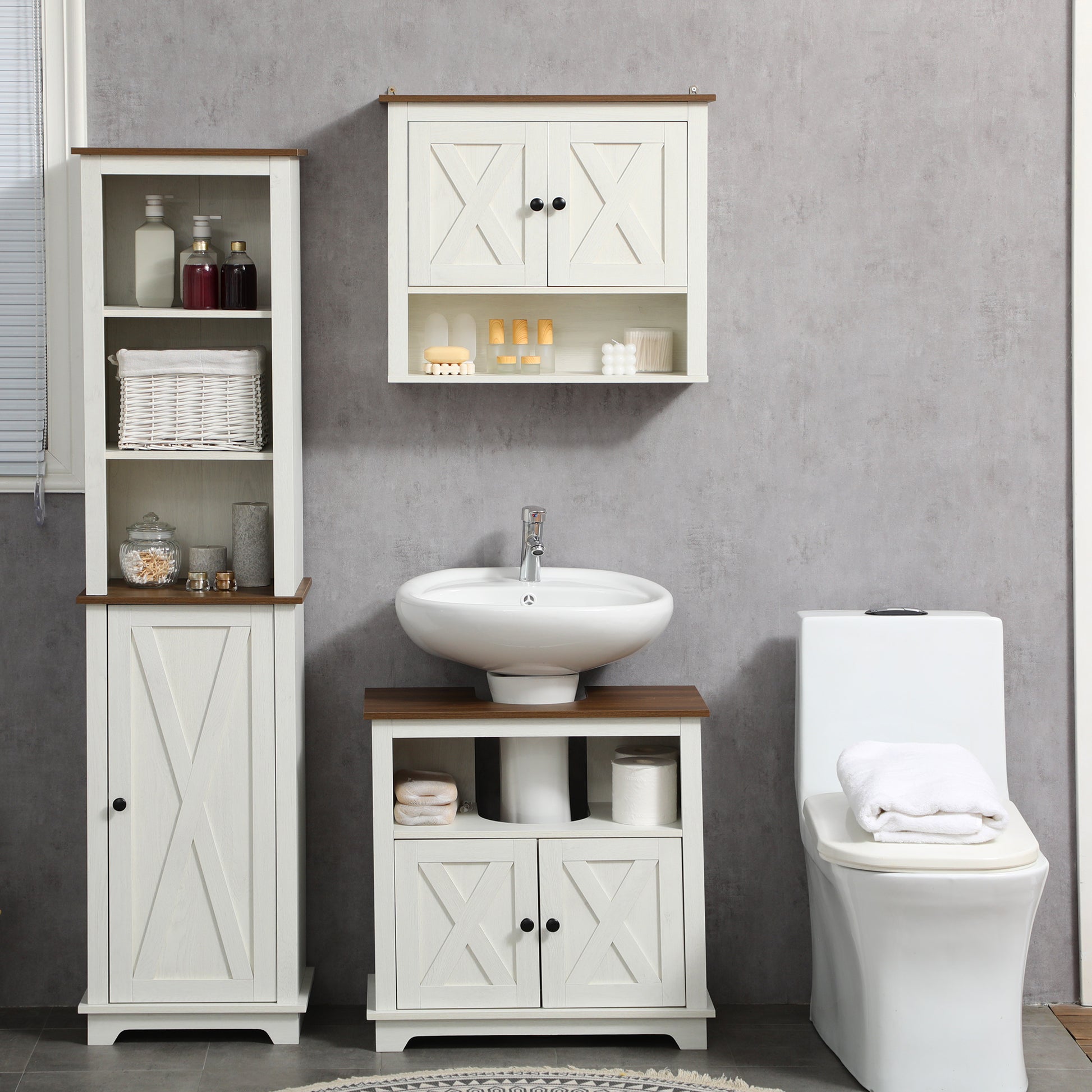 kleankin Under Sink Cabinet Bathroom Vanity Unit with Double Doors and Storage Shelves