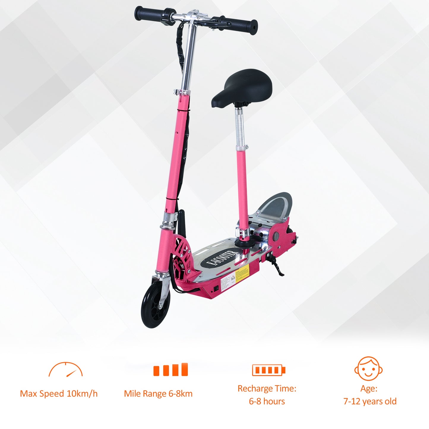 Homcom 12V Battery 120W Teens Foldable Electric Scooter Adjustable Ride Over 7 years old -Pink