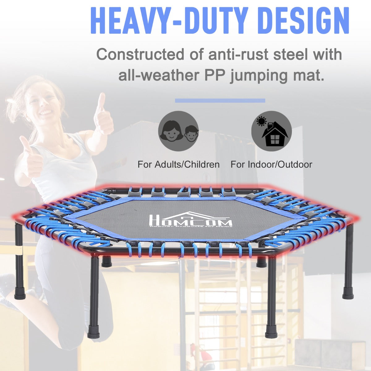 Homcom 40" Mini Hexagon Steel Frame Trampoline with Anti-slip Rubber Pads Blue