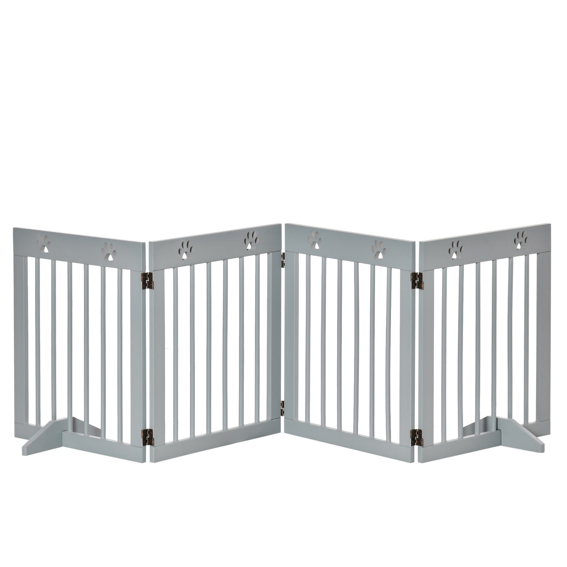 PawHut Freestanding Pet Gate 4 Panel Folding Wooden Dog Barrier w/ Support Feet