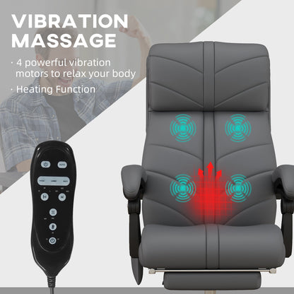 Vibration Massage Office Chair with Heat, PU Leather Computer Chair with Footrest, Armrest, Reclining Back, Grey-3