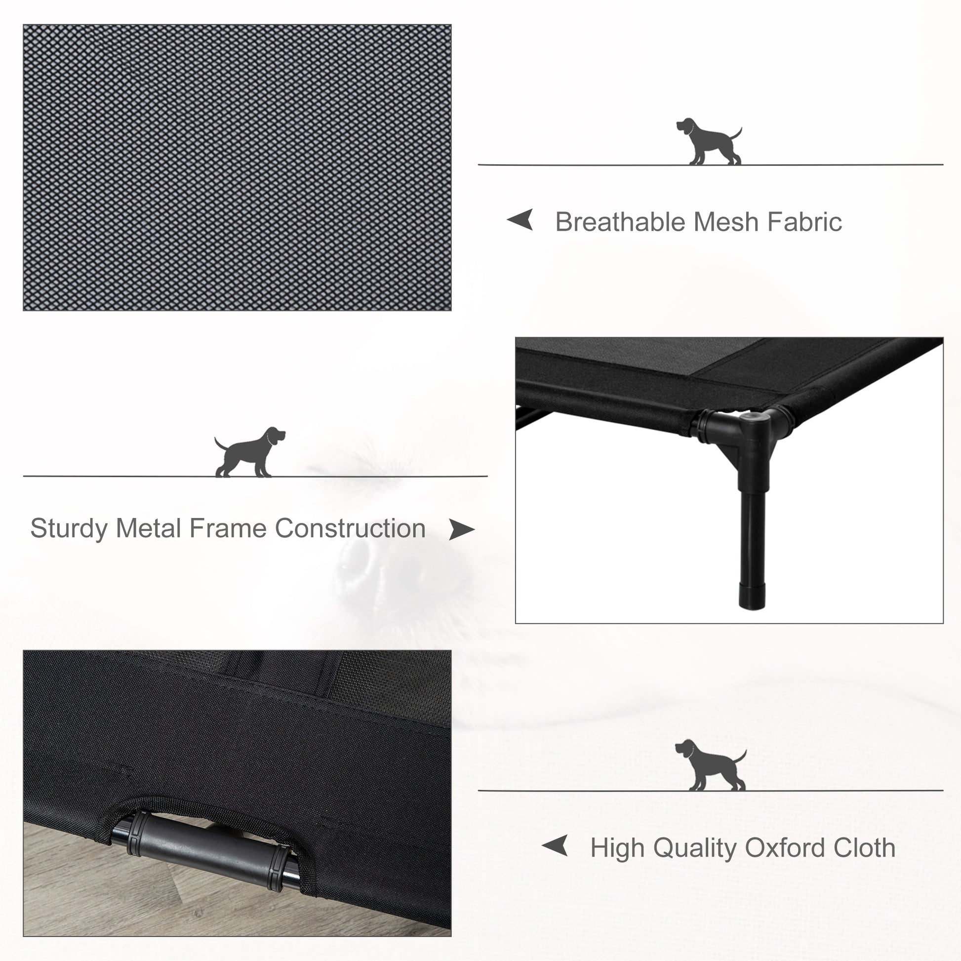 PawHut Large Raised Dog Bed Cat Elevated Lifted Cooling Portable Camping Basket Outdoor Indoor Mesh Pet Cot Metal Frame Black