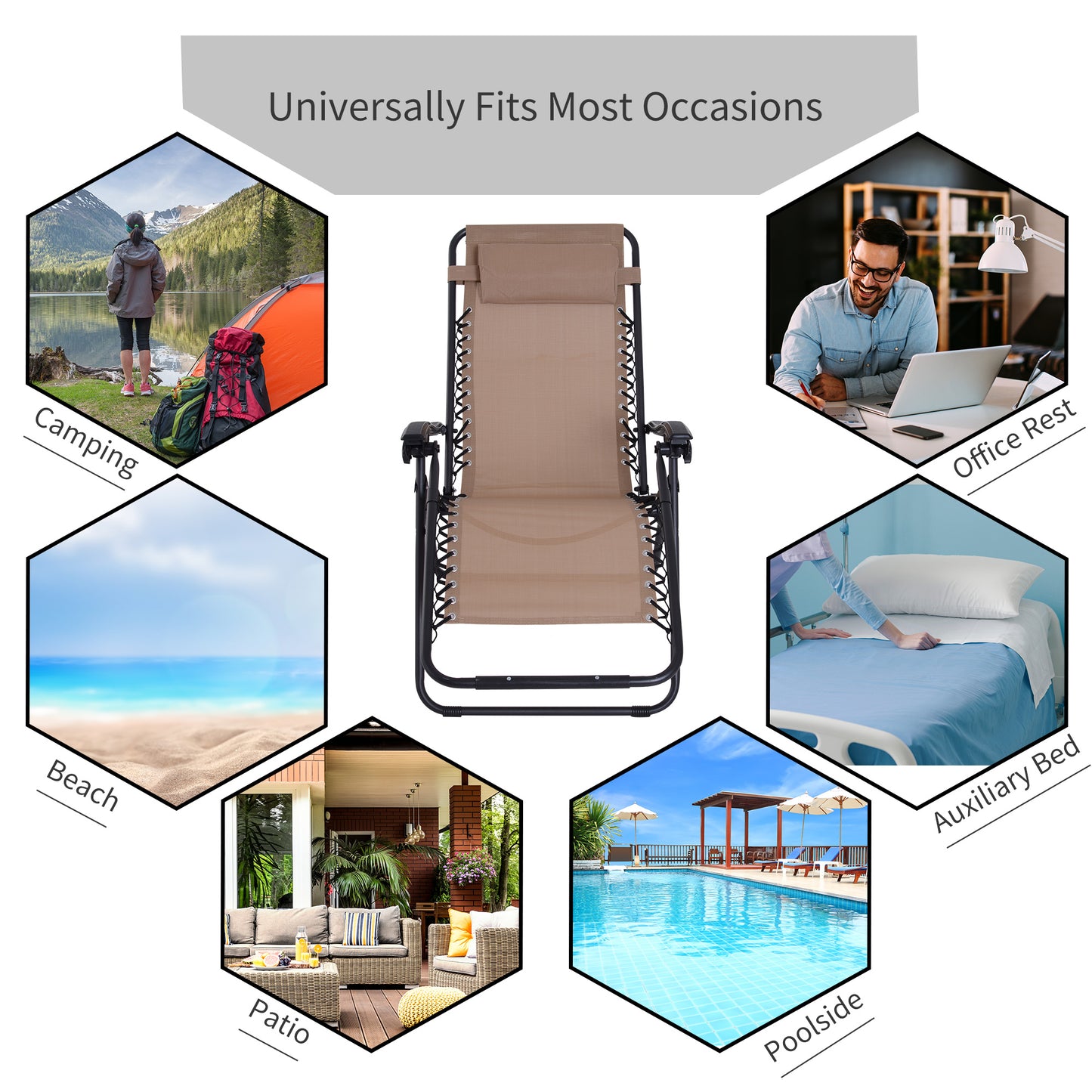 Outsunny Zero Gravity Chair Metal Frame Texteline Armchair Outdoor Folding & Reclining Sun Lounger with Head Pillow for Patio Decking Gardens Camping