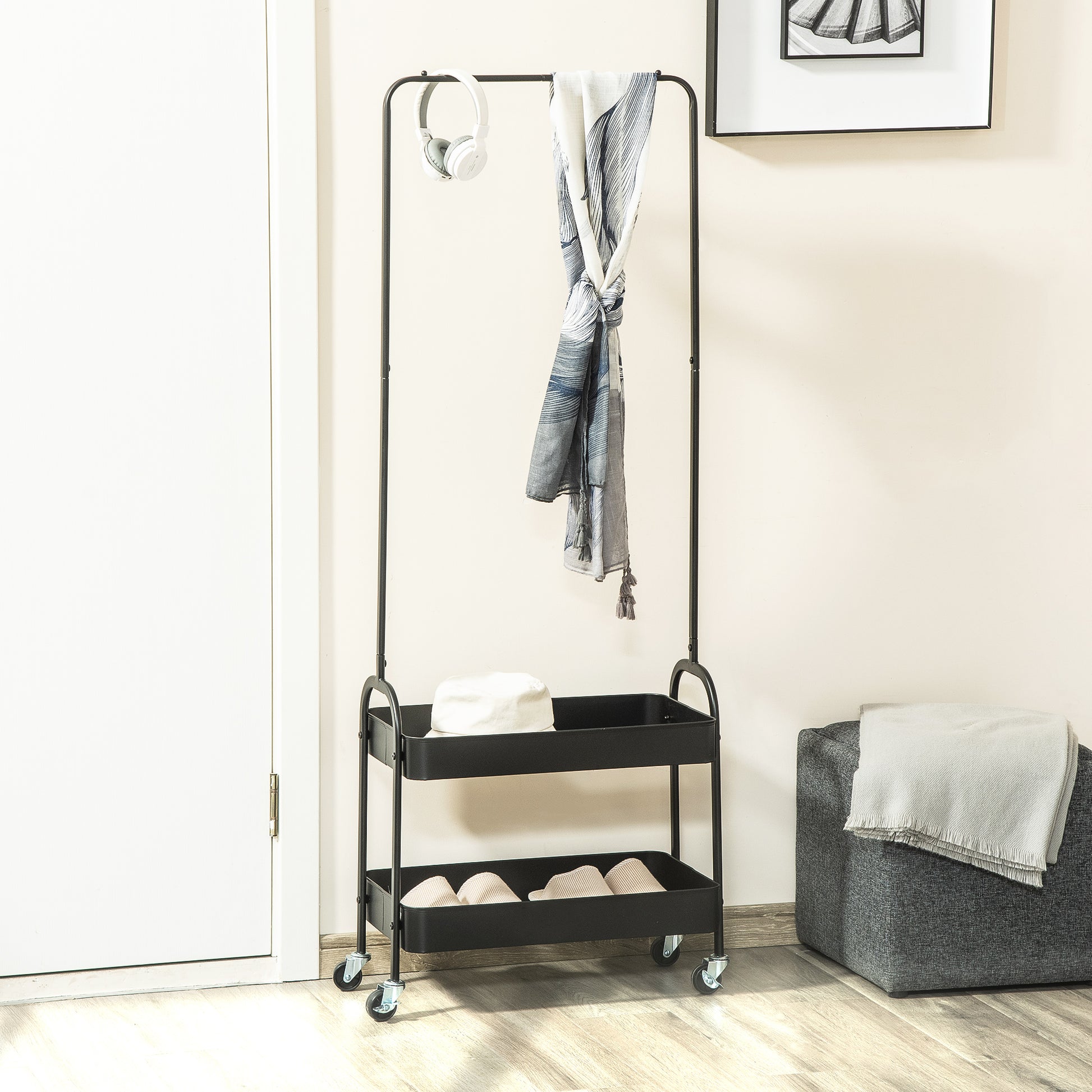 Homcom Metal Clothes Rack with Shoe Storage